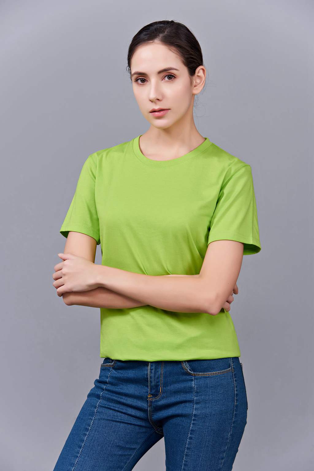 畢業(yè)創(chuàng)意校服班服文化衫定制加工LOGO繡秀印花款 澳大利亞棉200G長短袖文化衫 女款果綠色