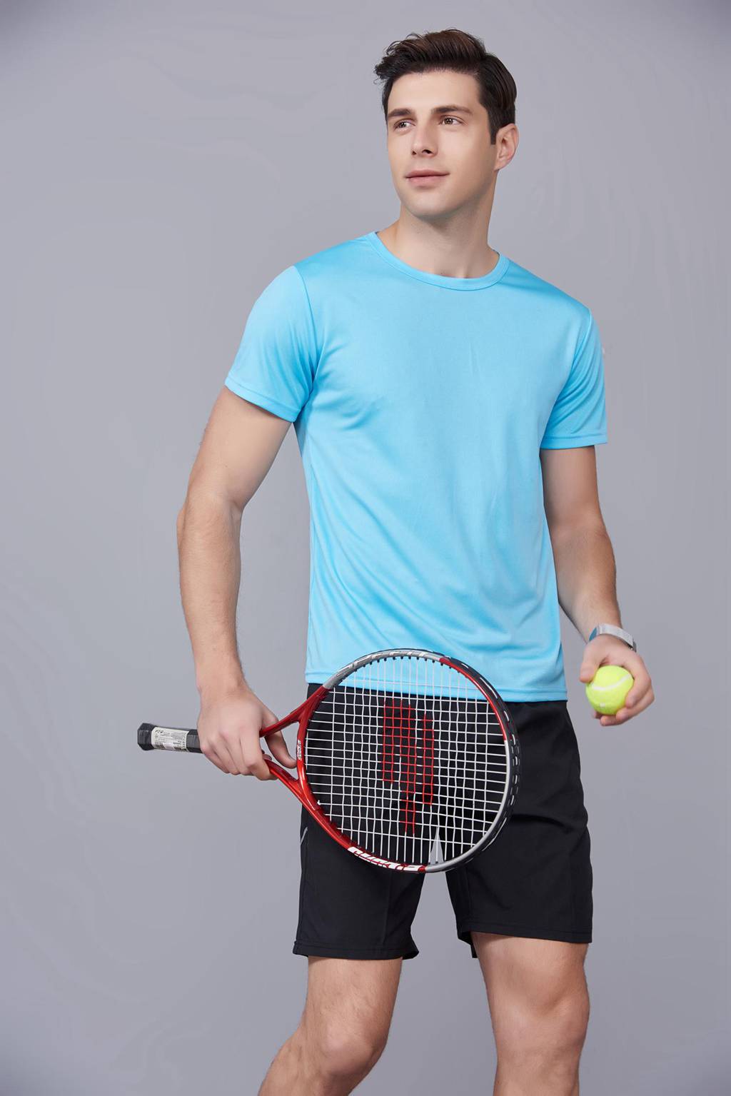 速干T恤 輕薄透氣男女情侶款圓領(lǐng)短袖速干T恤 天藍(lán)色