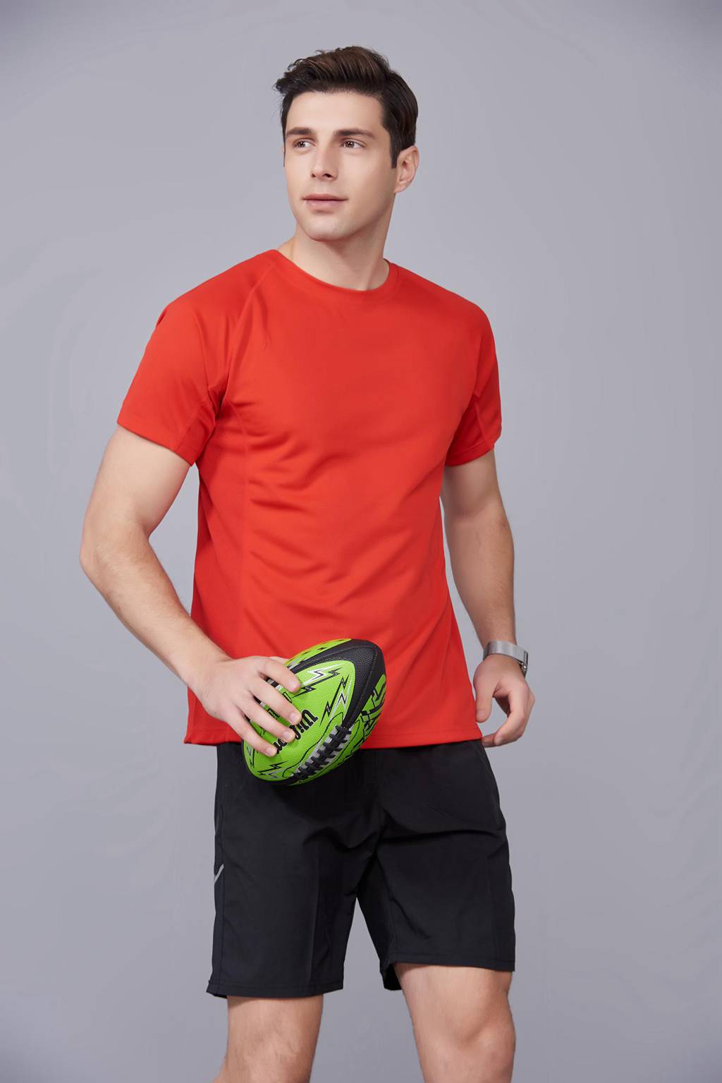 修身運動短袖 舒適透氣跑步訓(xùn)練速干T恤-大紅色